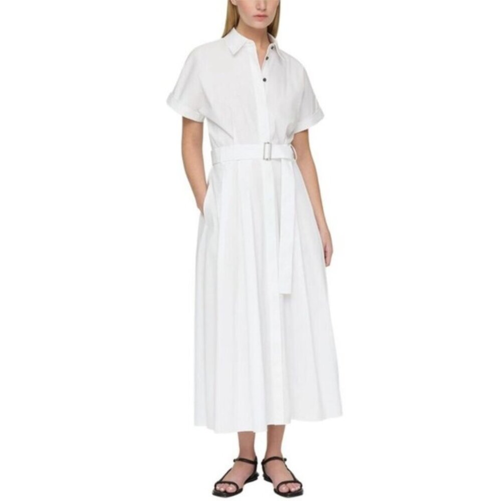 Classic White Belted Shirt Dress - Women
